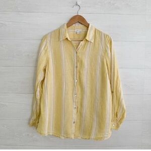J Jill Yellow and White Striped Button-Up Shirt